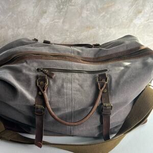 S-Zone Large Duffle Bag 26" Wash Gray Canvas Brown Leather Weekender Travel